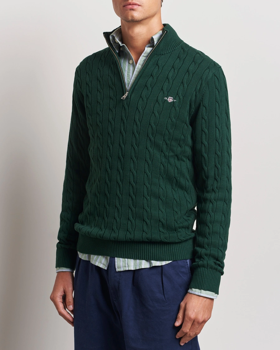 Heren |  | GANT | Cotton Cable Half Zip Tartan Green