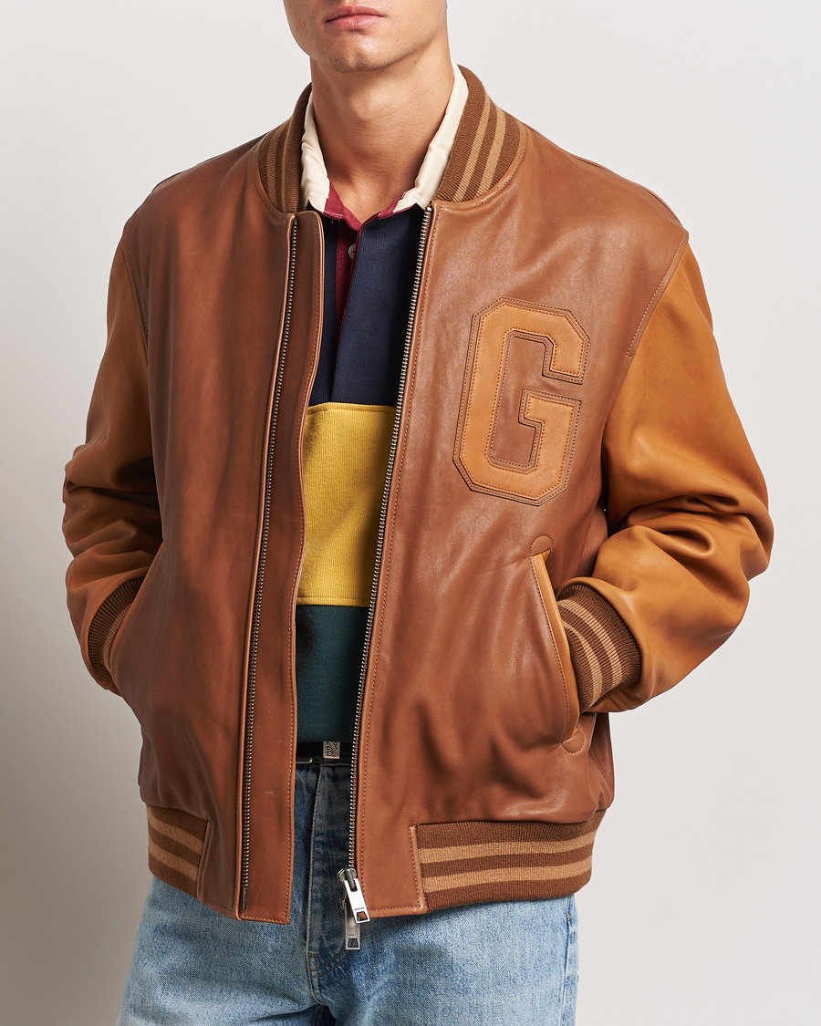 Heren |  | GANT | Leather Varsity Jacket Brown Sugar