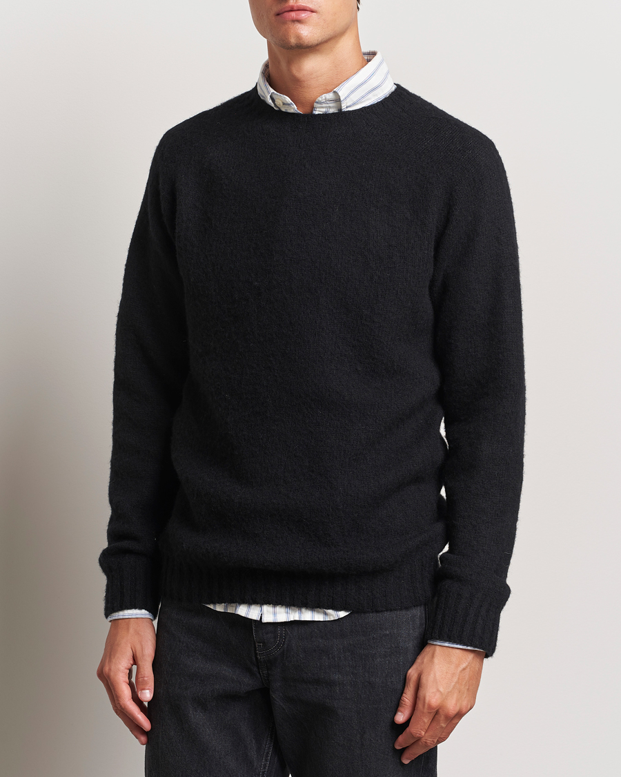 Heren | Harley Of Scotland | Harley Of Scotland | Brushed Supersoft Lambswool Crewneck Black