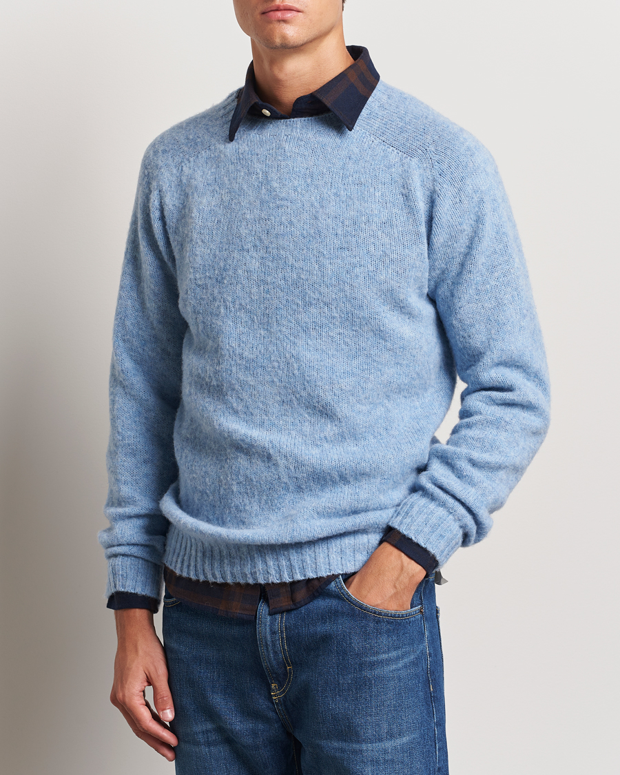 Heren |  | Harley Of Scotland | Brushed Supersoft Lambswool Crewneck Ice Sea