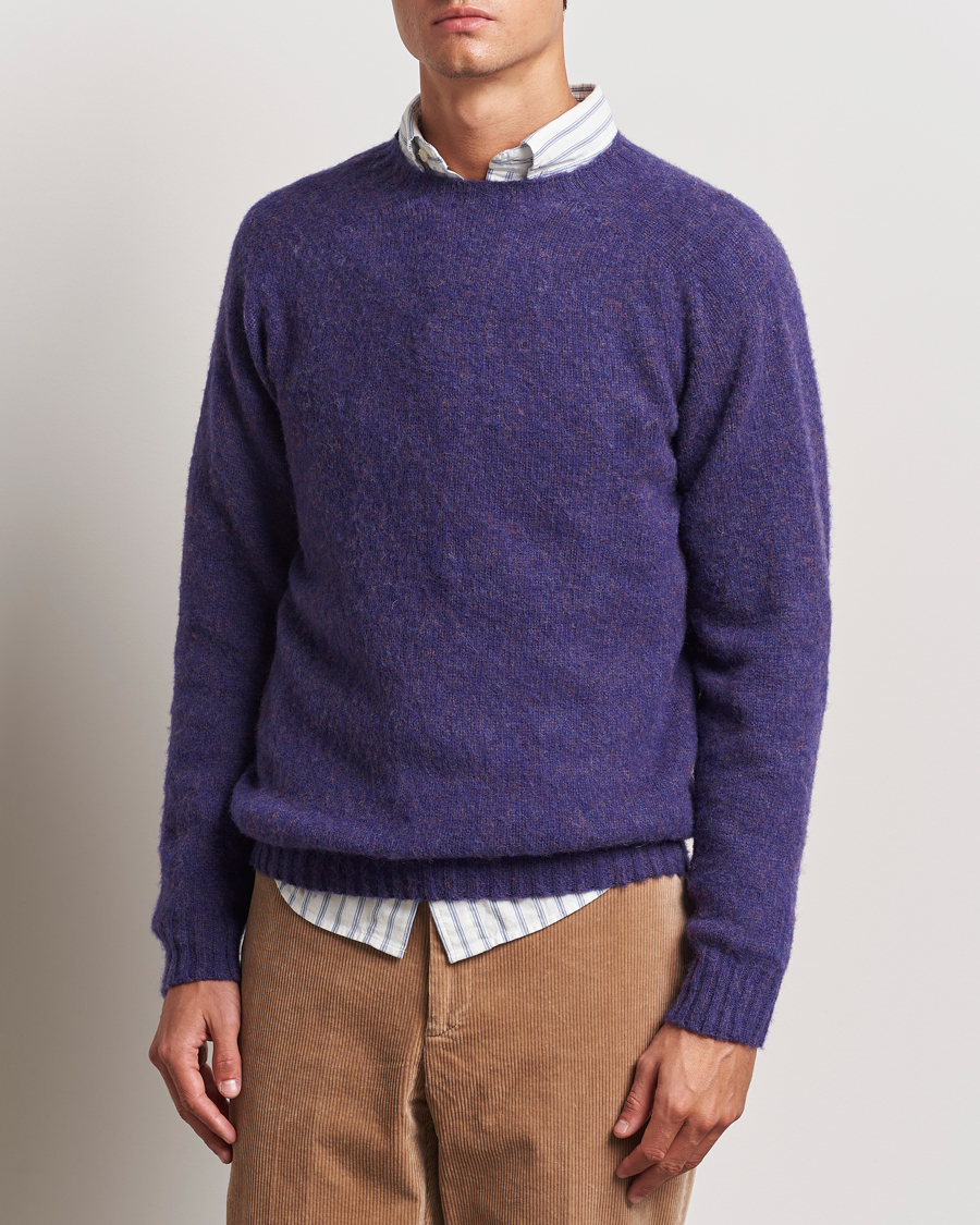 Heren | Truien | Harley Of Scotland | Brushed Supersoft Lambswool Crewneck Royal Violet