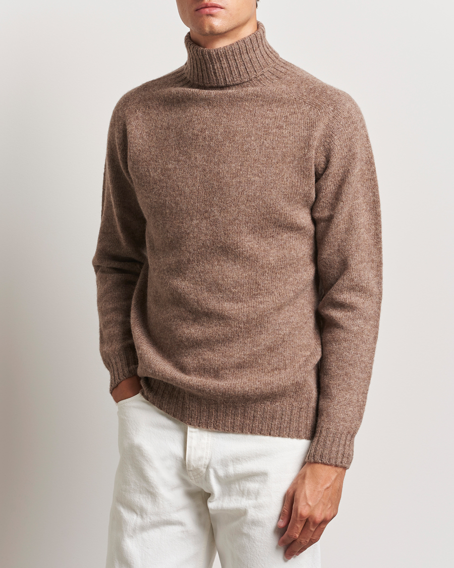 Heren | Truien | Harley Of Scotland | Supersoft Lambswool Rollneck Nutmeg Brown