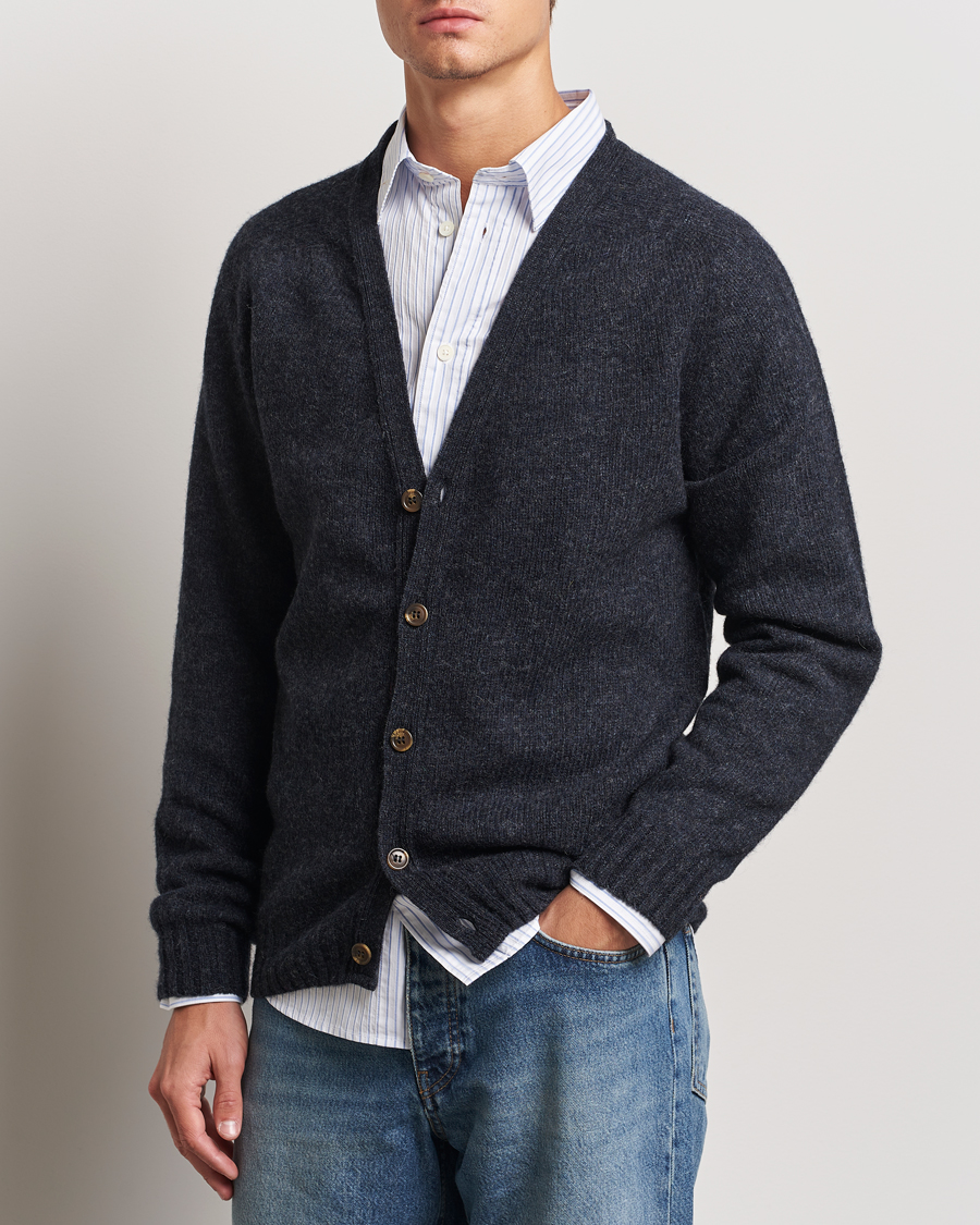 Heren |  | Harley Of Scotland | Supersoft Lambswool Cardigan Charcoal