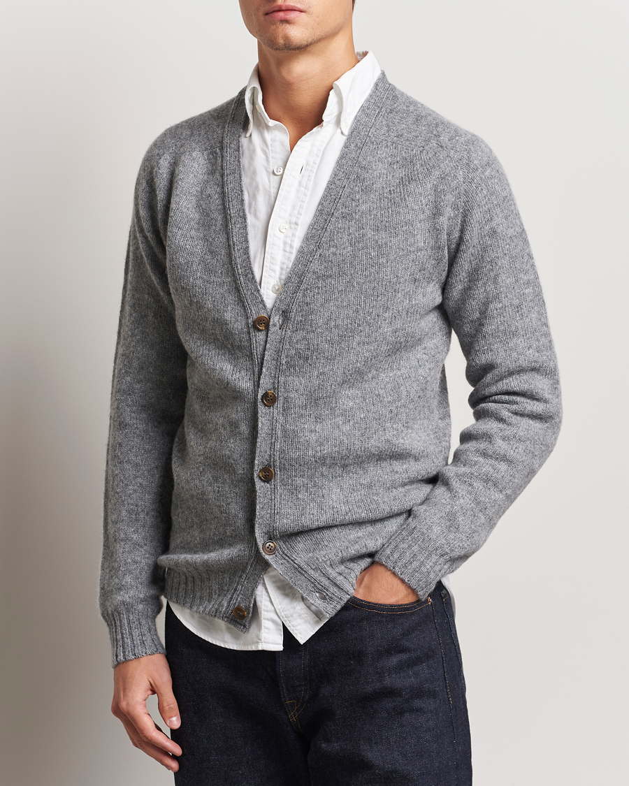 Heren |  | Harley Of Scotland | Supersoft Lambswool Cardigan Medium Grey