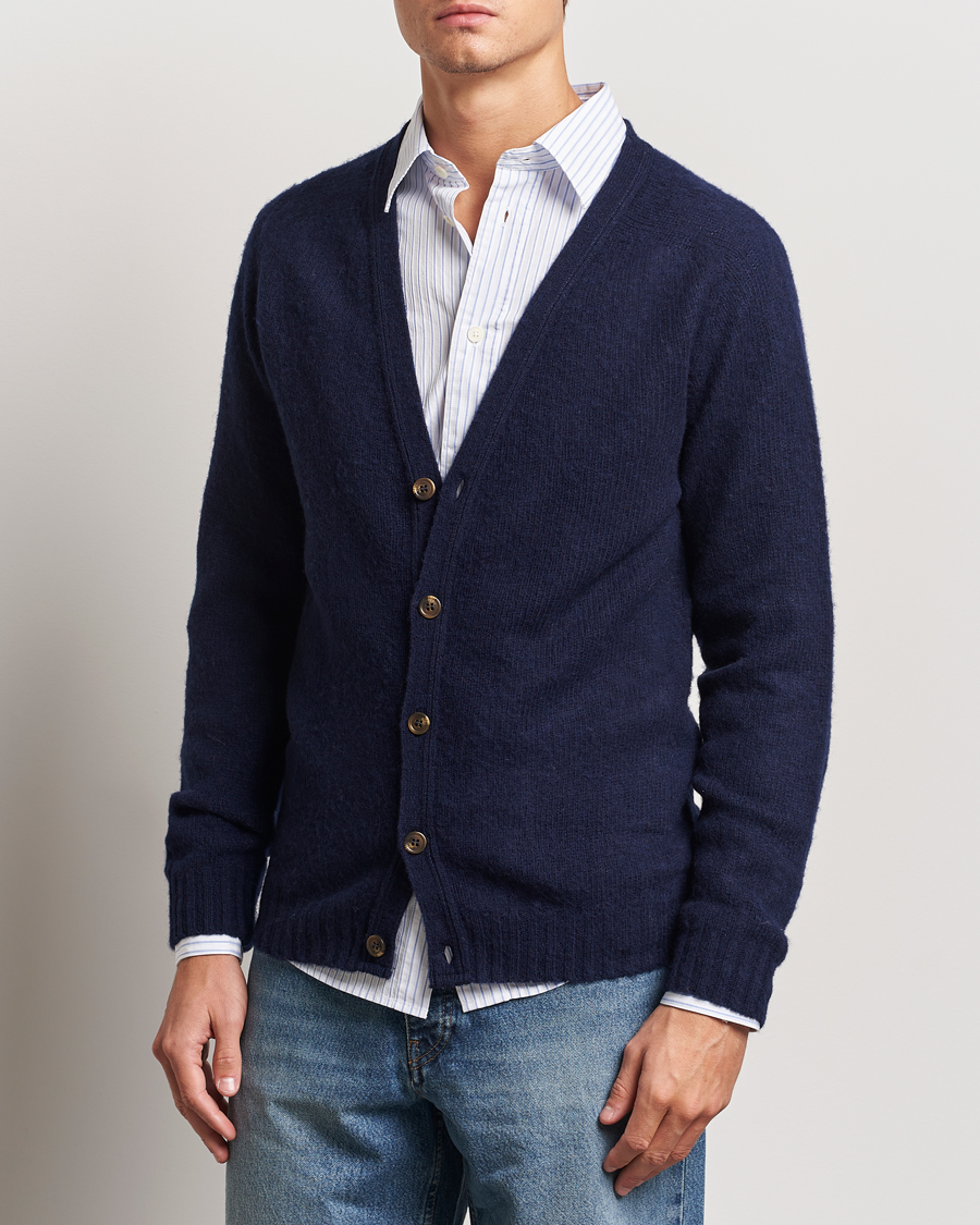 Heren |  | Harley Of Scotland | Supersoft Lambswool Cardigan Navy