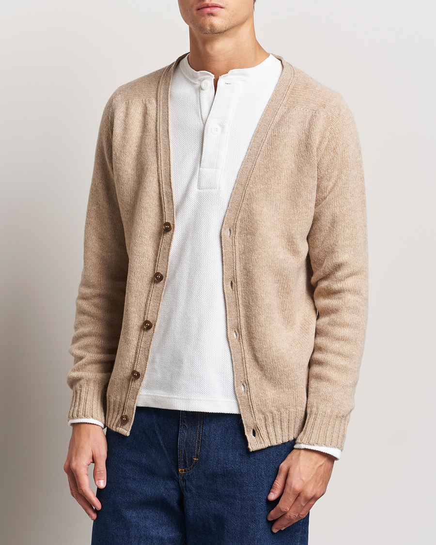 Heren |  | Harley Of Scotland | Supersoft Lambswool Cardigan Oatmilk