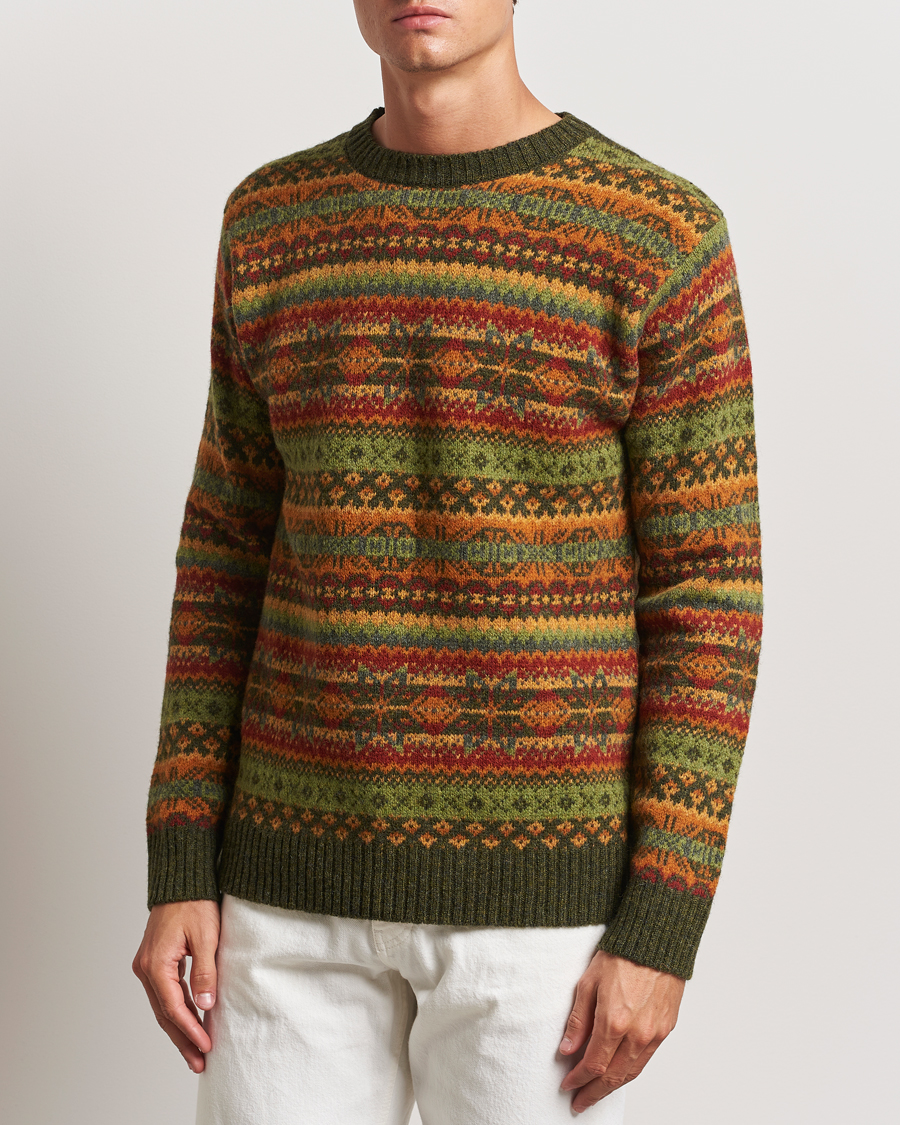 Heren | Harley Of Scotland | Harley Of Scotland | Supersoft Lambswool Fairisle Crewneck Green