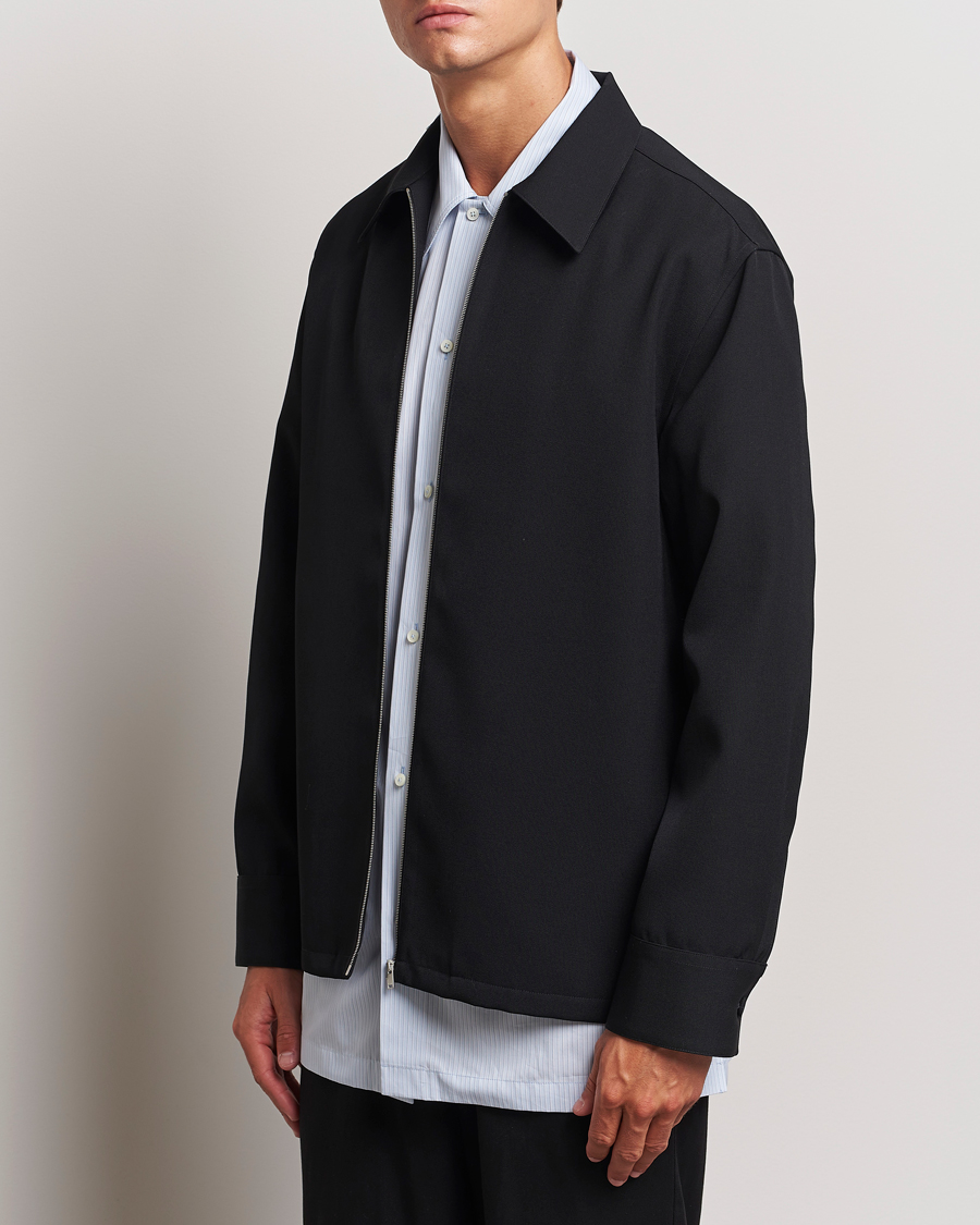 Heren |  | Jil Sander | Wool Gabardine Zip Shirt Black
