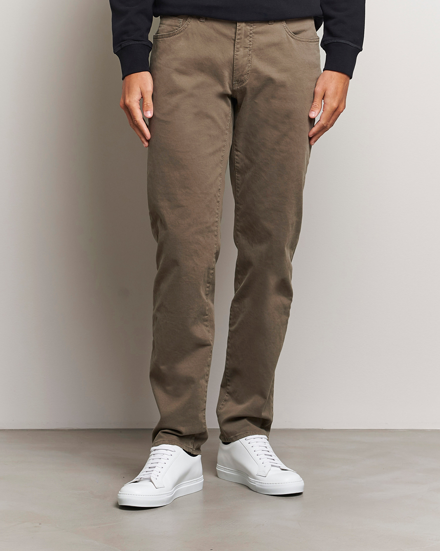 Heren | Casual broeken | Brax | Cadiz Cotton Satin 5-Pocket Pants Khaki