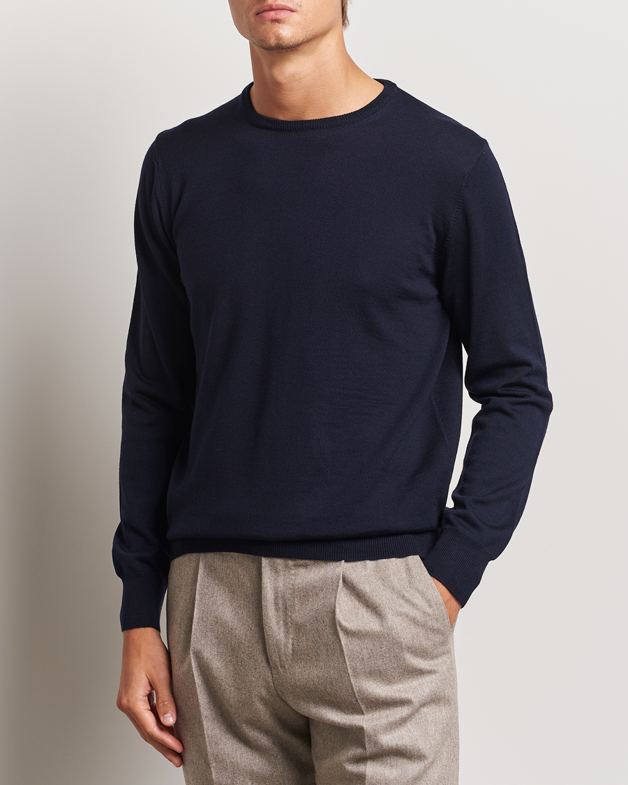 Heren | Truien | Morgano | Extra Fine Merino Wool Crewneck Navy