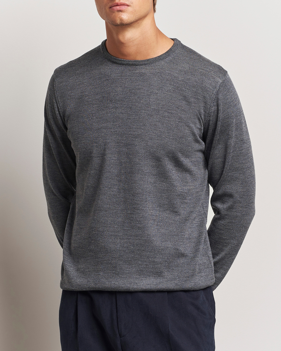 Heren | Truien | Morgano | Extra Fine Merino Wool Crewneck Mid Grey