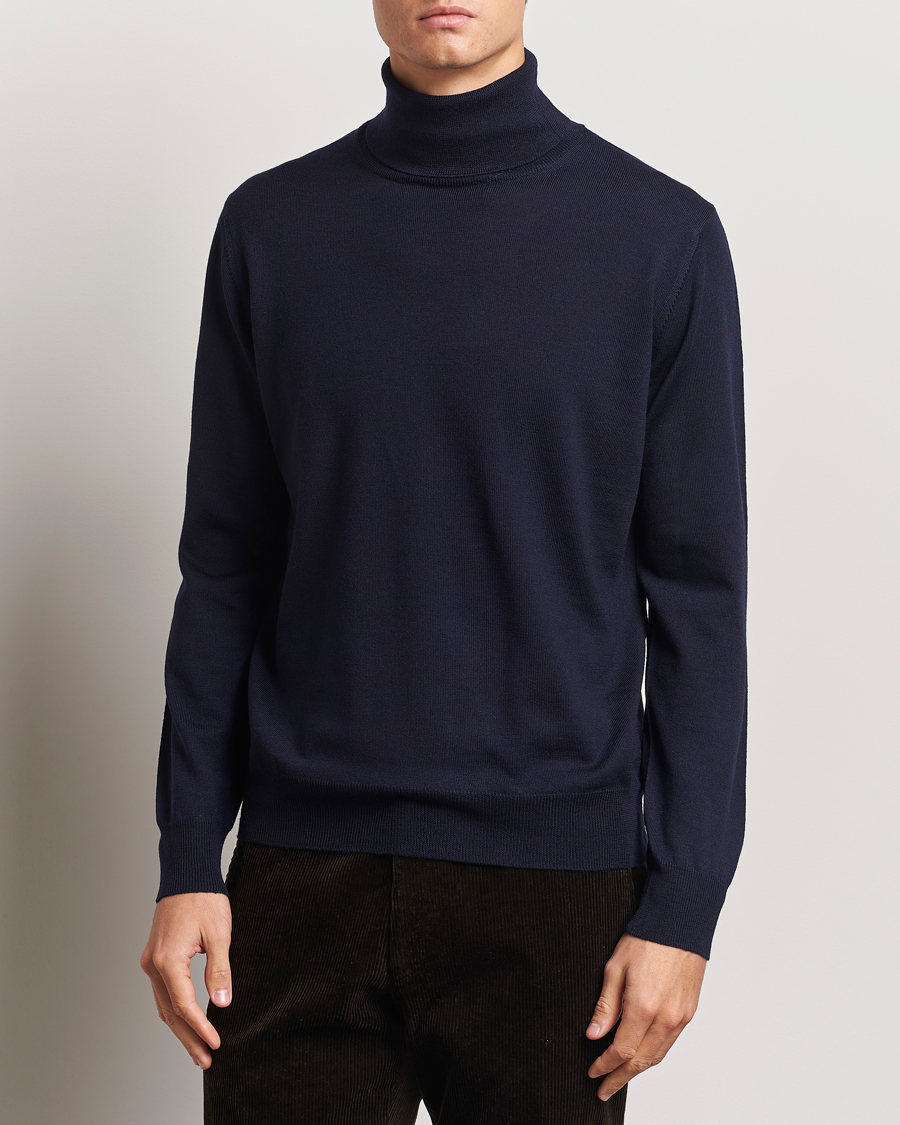 Heren |  | Morgano | Extra Fine Merino Wool Rollneck Navy