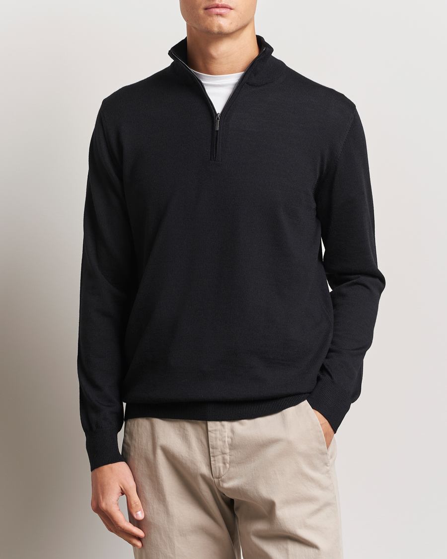 Heren |  | Morgano | Extra Fine Merino Wool Half-Zip Black