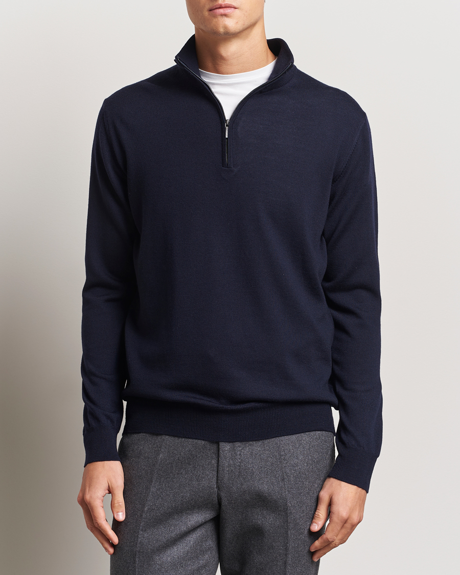 Heren |  | Morgano | Extra Fine Merino Wool Half-Zip Navy