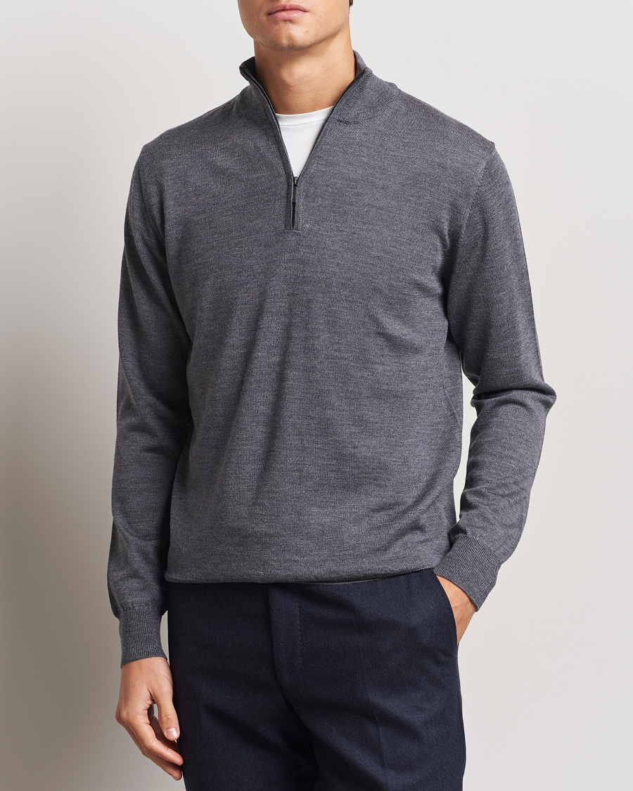 Heren |  | Morgano | Extra Fine Merino Wool Half-Zip Mid Grey