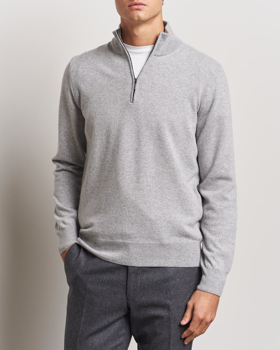 Heren |  | Morgano | Wool/Cashmere Half-Zip Mid Grey