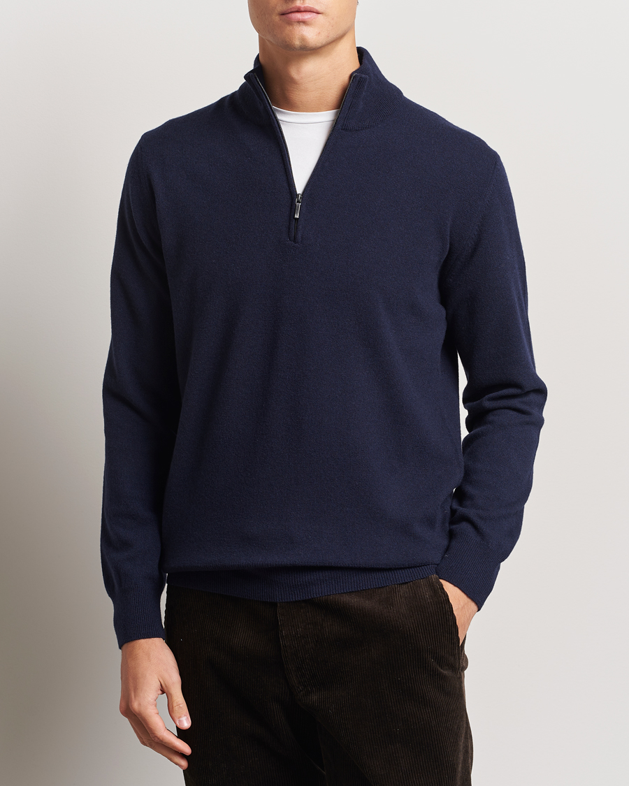 Heren |  | Morgano | Wool/Cashmere Half-Zip Navy