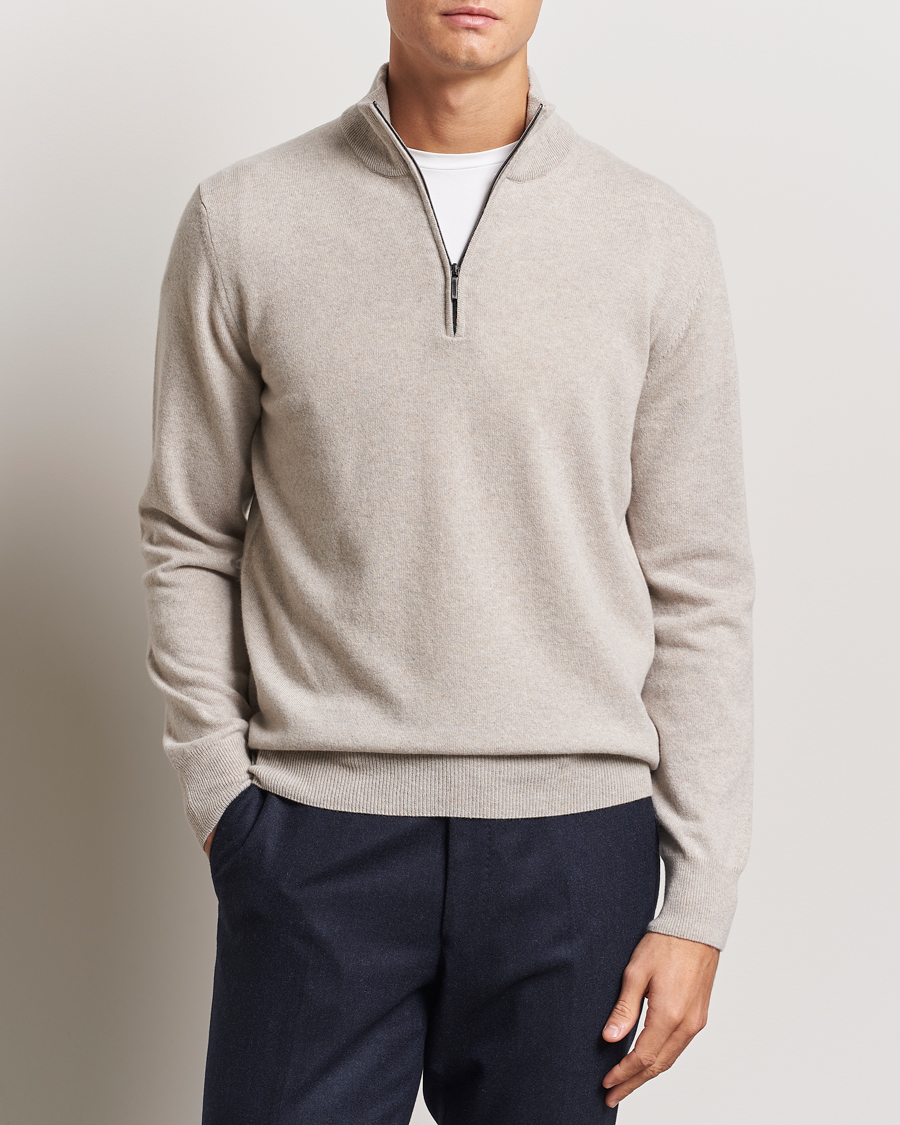 Heren |  | Morgano | Wool/Cashmere Half-Zip Beige