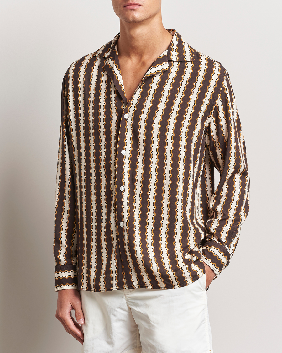 Heren | Casual overhemden | OAS | Rapallo Long Sleeve Viscose Shirt Brown/Beige