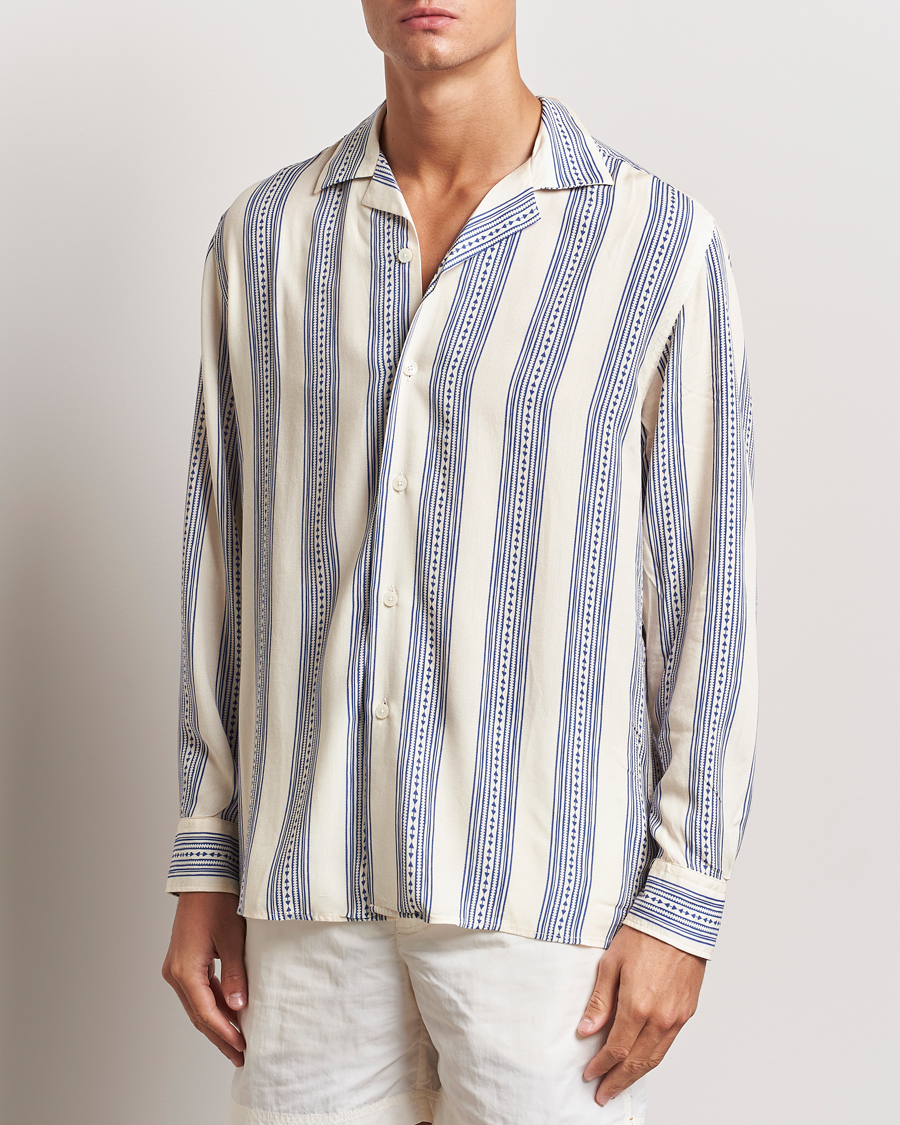 Heren |  | OAS | Havana Long Sleeve Viscose Shirt Blue/White