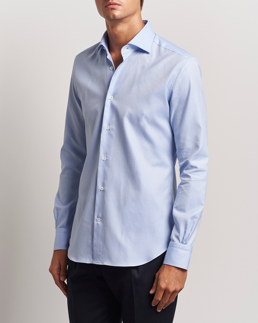 Heren |  | Mazzarelli | Soft Oxford Cut Away Shirt Light Blue