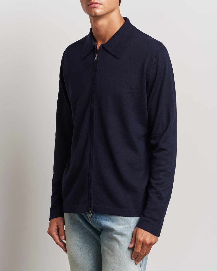 Heren |  | J.Lindeberg | Kaleb Merino Zip Cardigan Navy