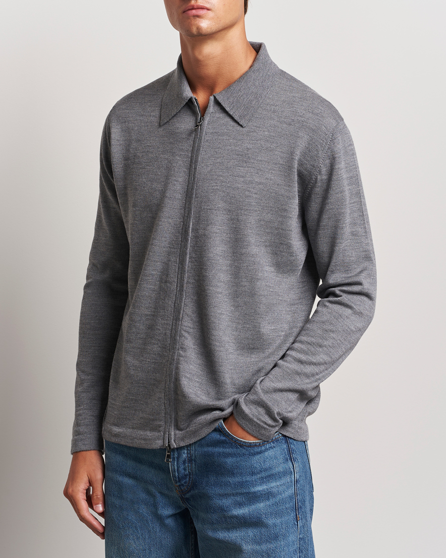 Heren |  | J.Lindeberg | Kaleb Merino Zip Cardigan Mid Grey Melange