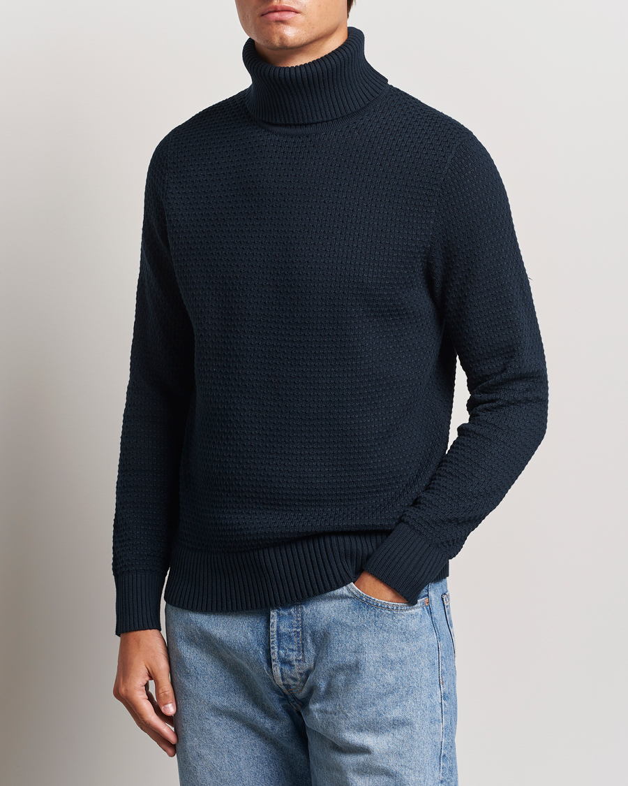 Heren |  | J.Lindeberg | Olivero Structure Cotton Turtleneck Navy