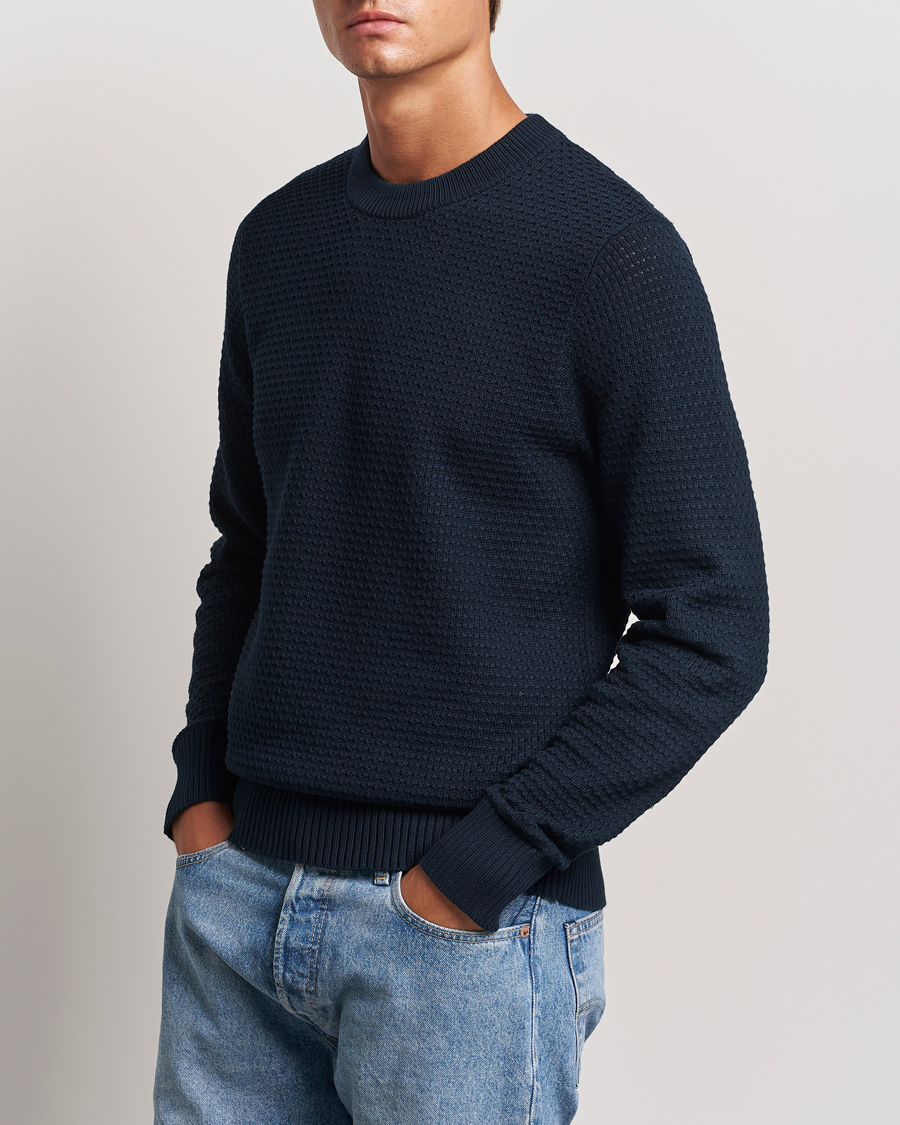 Heren |  | J.Lindeberg | Oliver Structure Cotton Sweater Navy