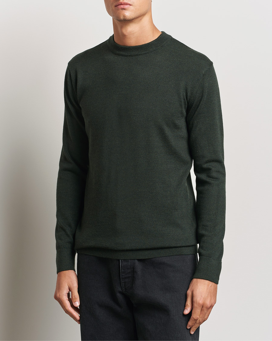 Heren | Truien | KnowledgeCotton Apparel | Regular Merino Knit Crew Neck Green