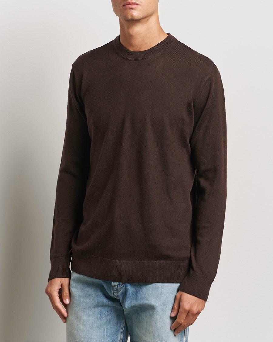 Heren | Ronde hals truien | KnowledgeCotton Apparel | Regular Merino Knit Crew Neck Brown