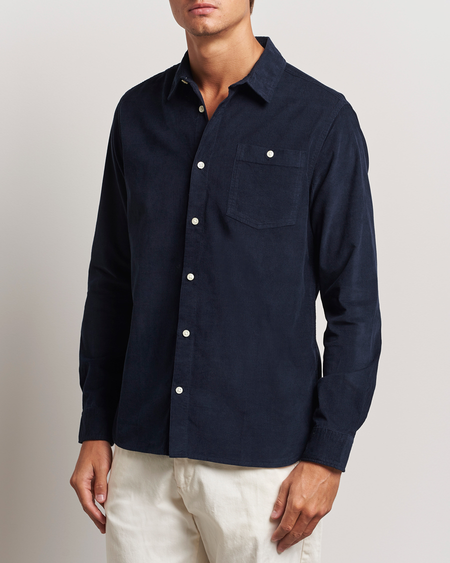 Heren | Casual | KnowledgeCotton Apparel | Regular Fit Corduroy Shirt Navy