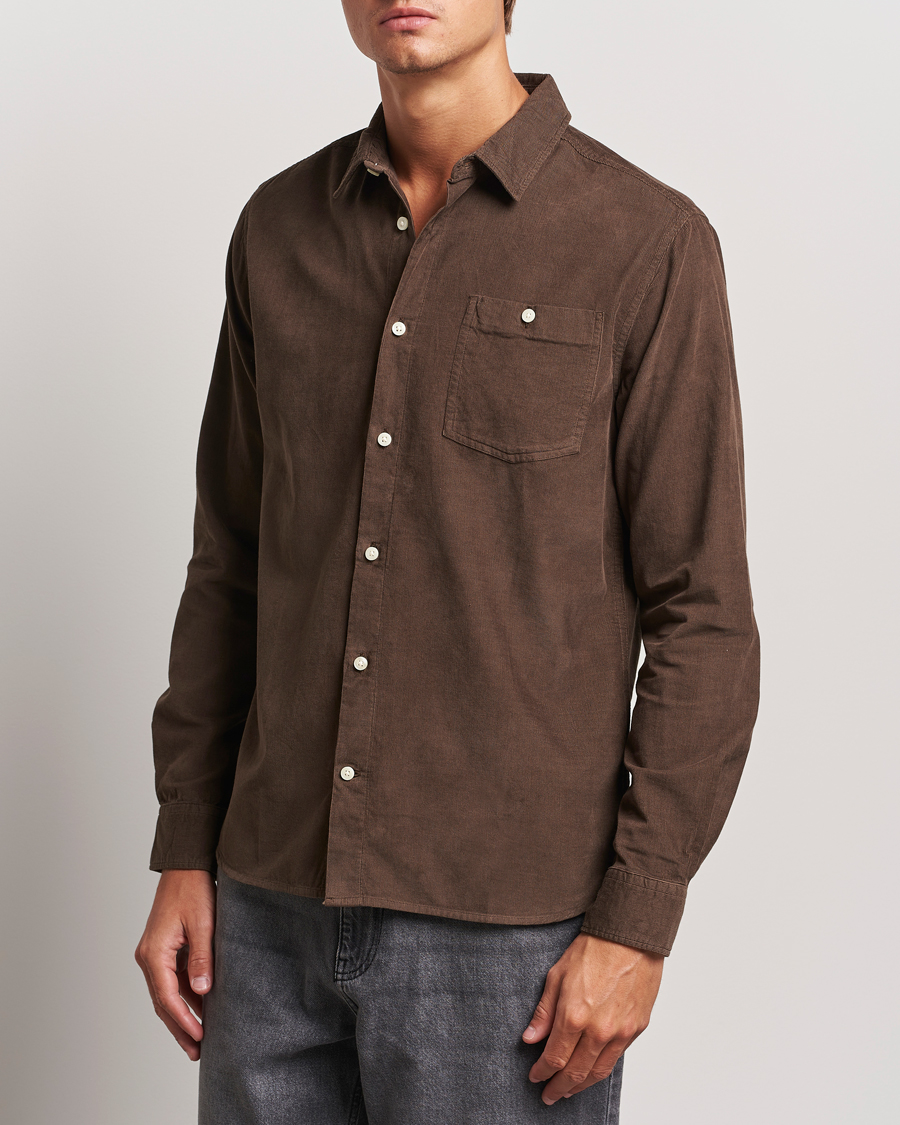 Heren | Casual | KnowledgeCotton Apparel | Regular Fit Corduroy Shirt Brown