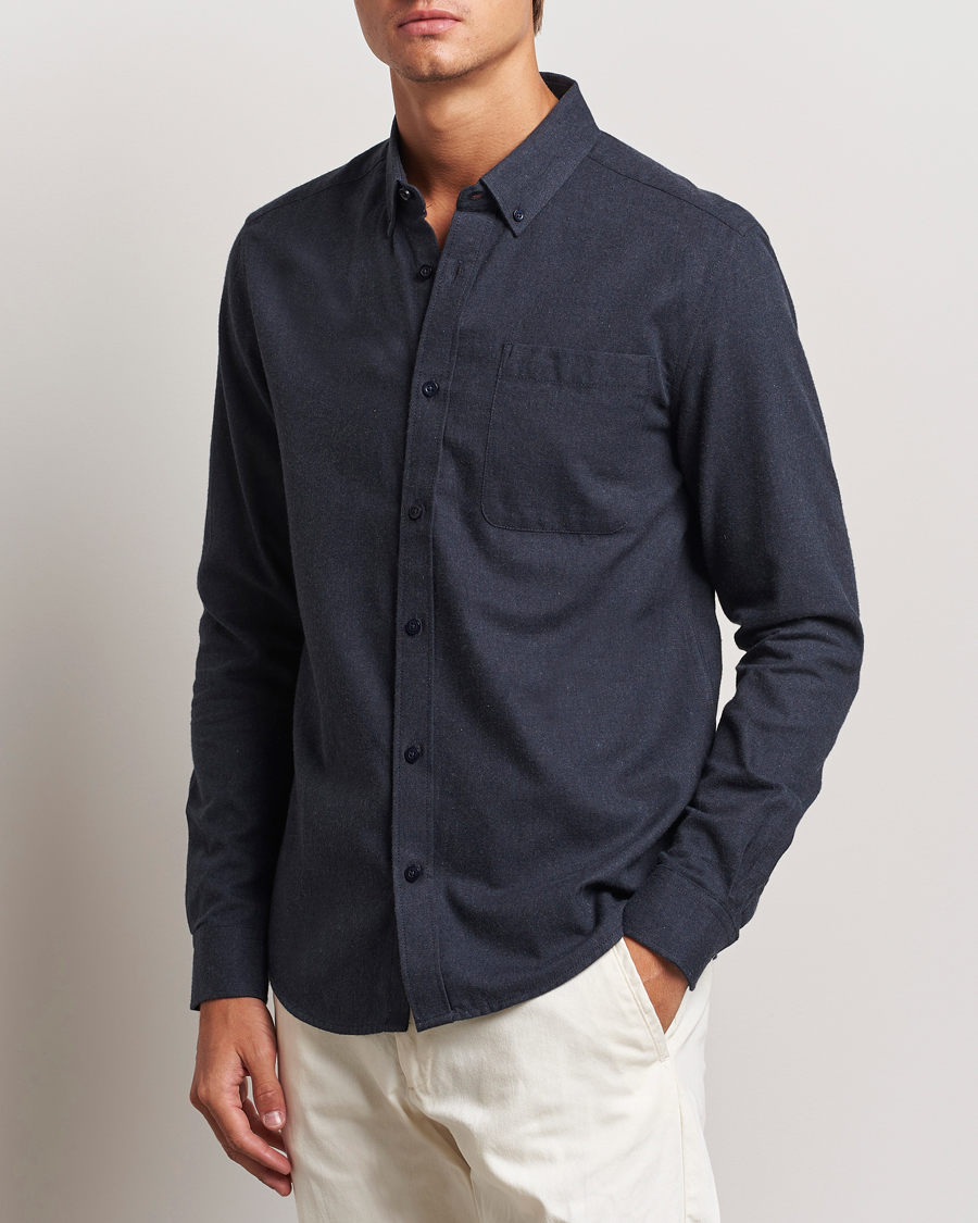 Heren |  | KnowledgeCotton Apparel | Regular Fit Melange Flannel Shirt Navy