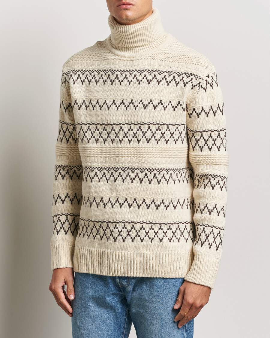 Heren |  | KnowledgeCotton Apparel | Knitted Pattern Lambswool Rollneck Off White