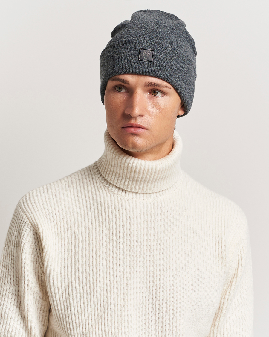 Heren |  | KnowledgeCotton Apparel | Double Layer Wool Beanie Dark Grey