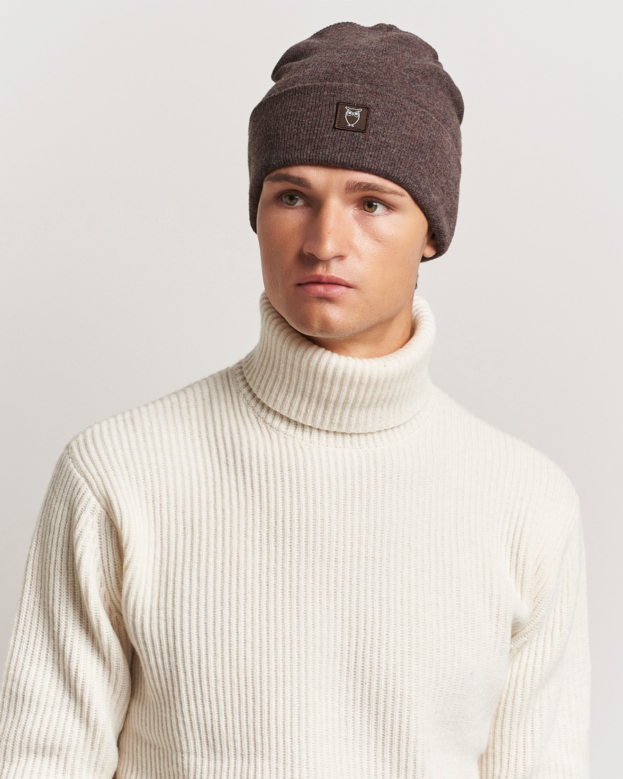 Heren |  | KnowledgeCotton Apparel | Double Layer Wool Beanie Brown Melange