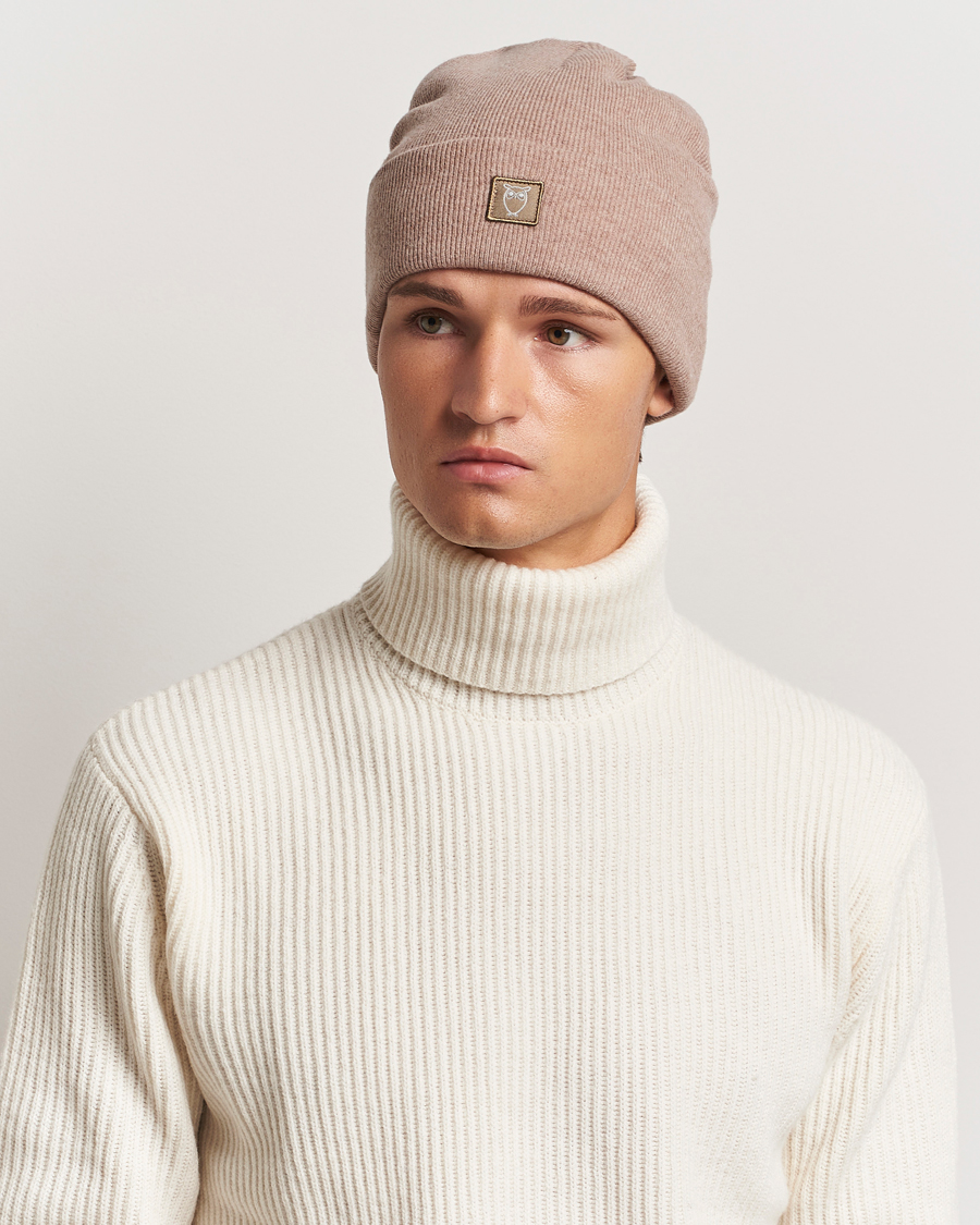 Heren |  | KnowledgeCotton Apparel | Double Layer Wool Beanie Light Beige