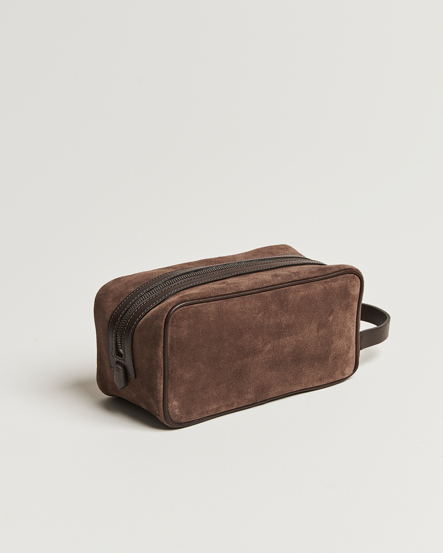 Heren | Accessoires | Anderson\'s | Suede Washbag Dark Brown