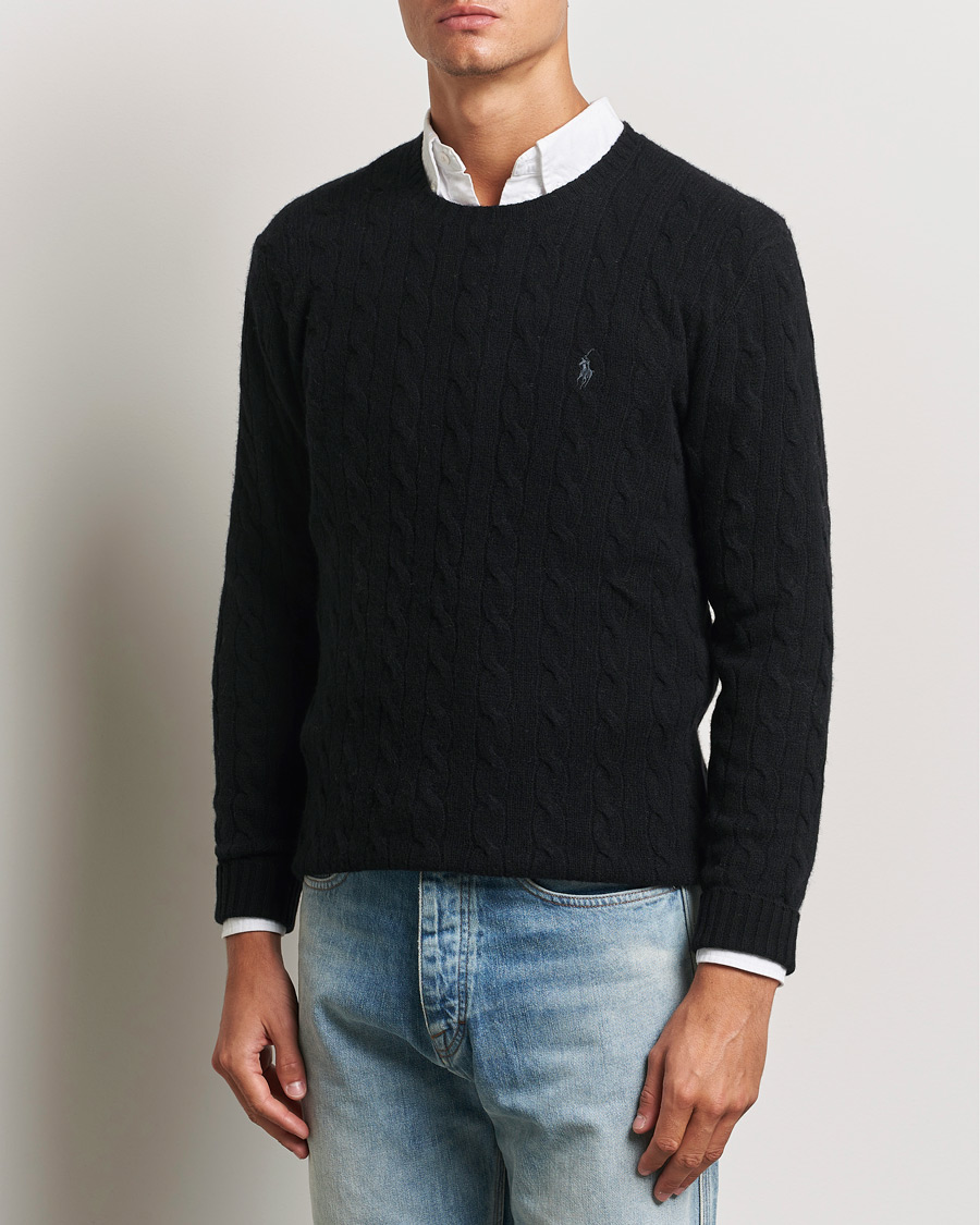 Heren |  | Polo Ralph Lauren | Wool/Cashmere Cable Crew Neck Polo Black