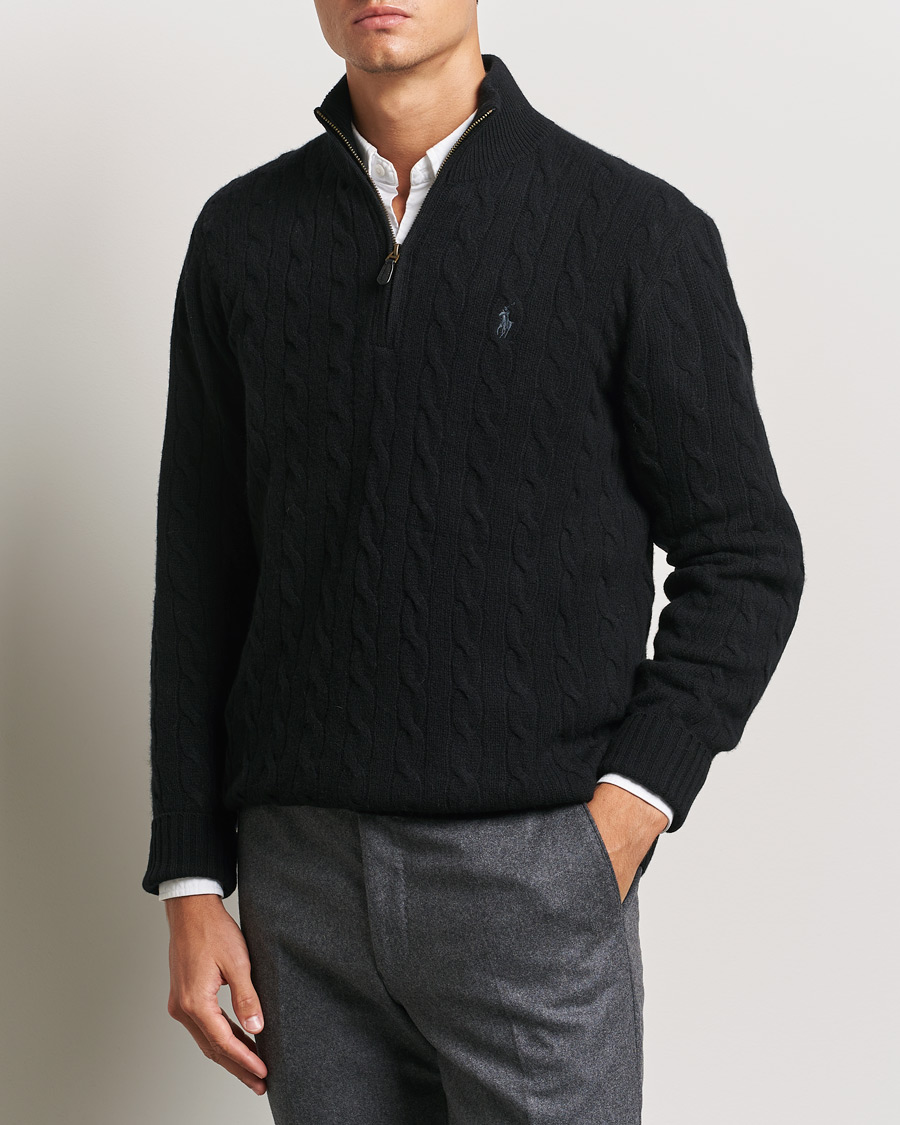 Heren |  | Polo Ralph Lauren | Wool/Cashmere Cable Half Zip Polo Black