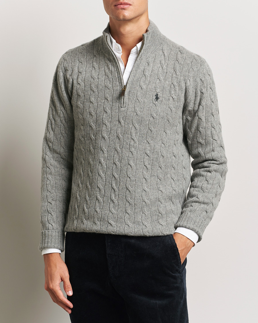 Heren |  | Polo Ralph Lauren | Wool/Cashmere Cable Half Zip Fawn Grey Heather