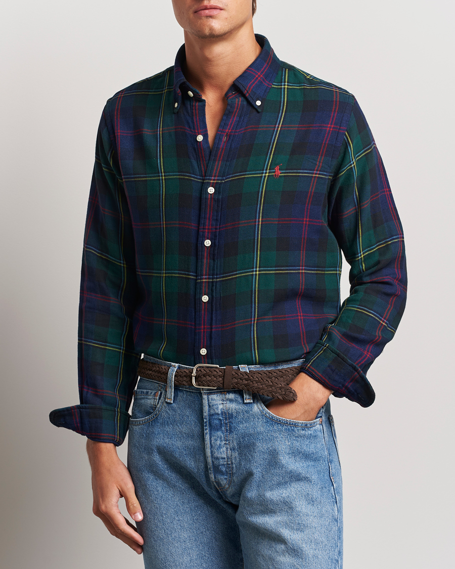 Heren |  | Polo Ralph Lauren | Custom Fit Double Faced Checked Shirt Green/Indigo