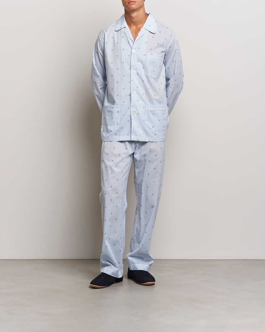 Heren |  | Derek Rose | Piped Cotton Pyjama Set Blue