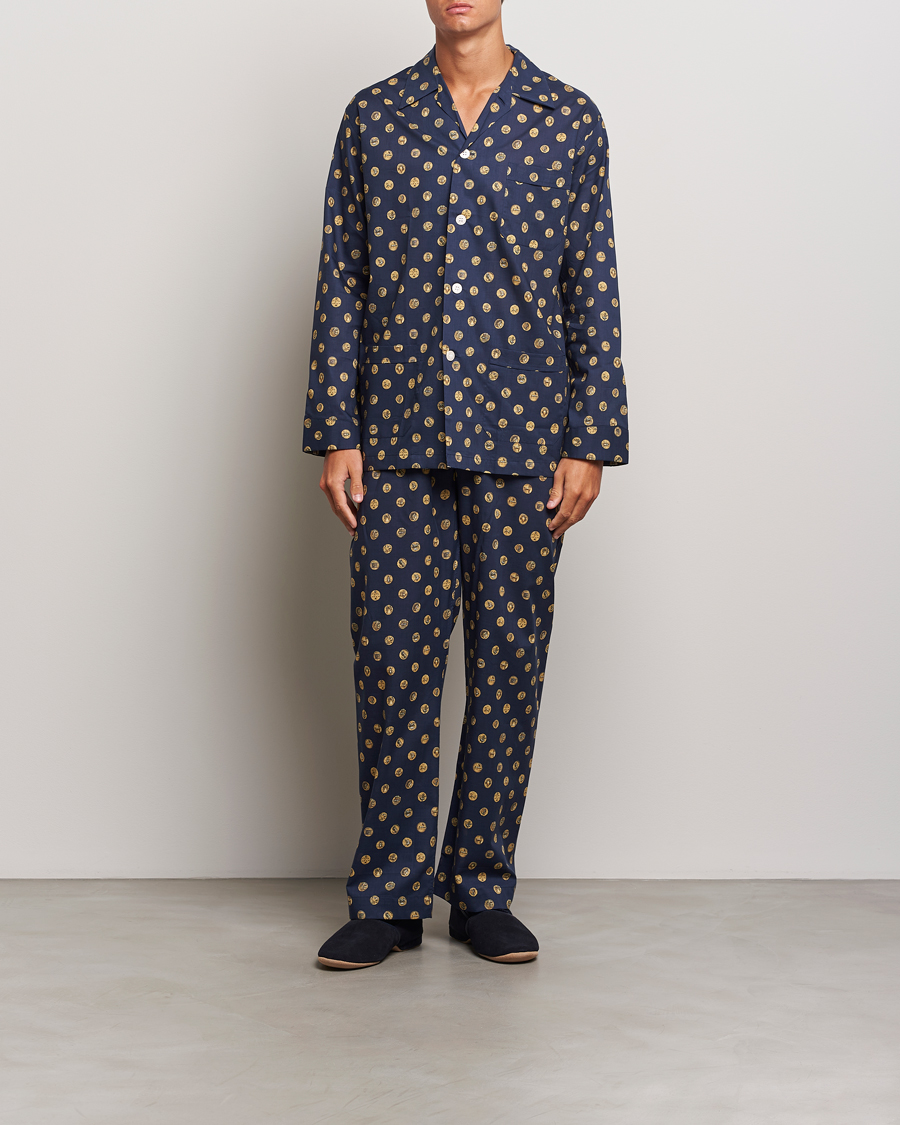 Heren |  | Derek Rose | Printed Cotton Pyjama Set Navy