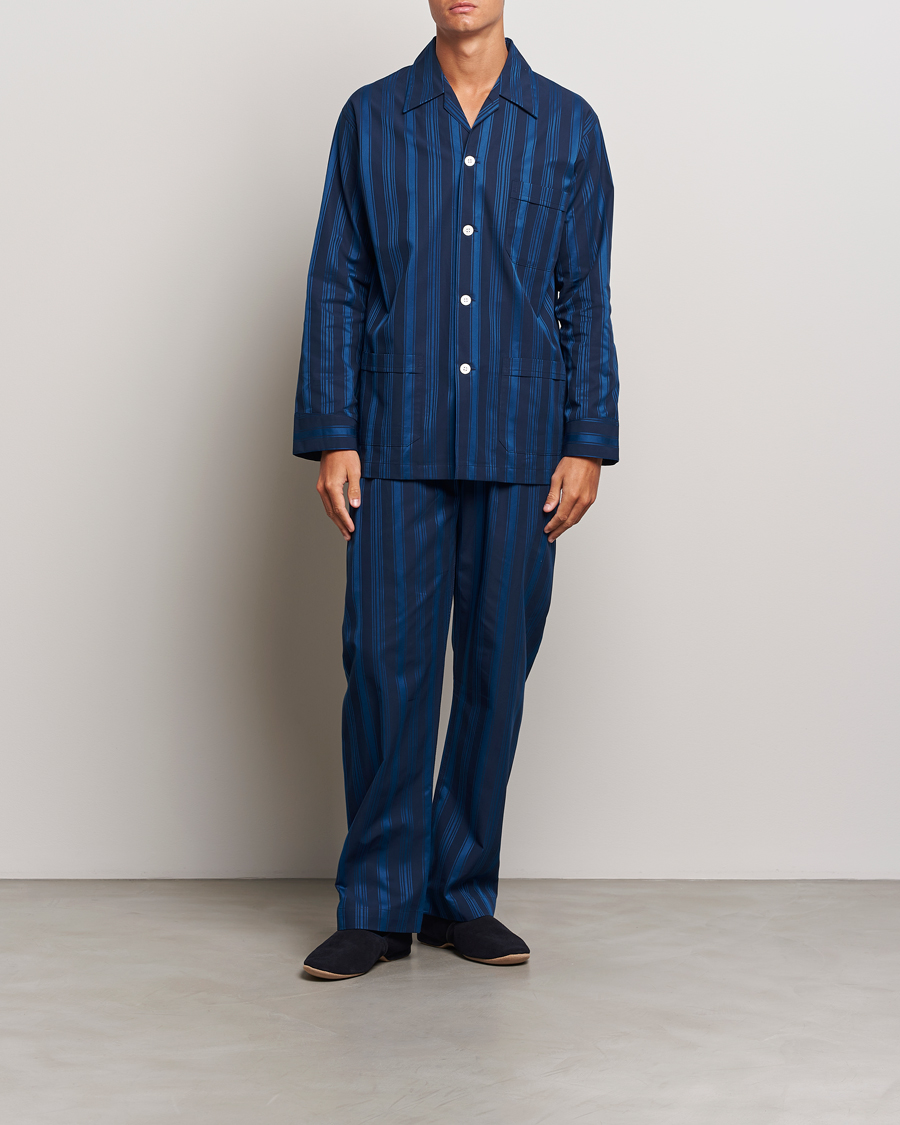 Heren |  | Derek Rose | Striped Cotton Pyjama Set Navy