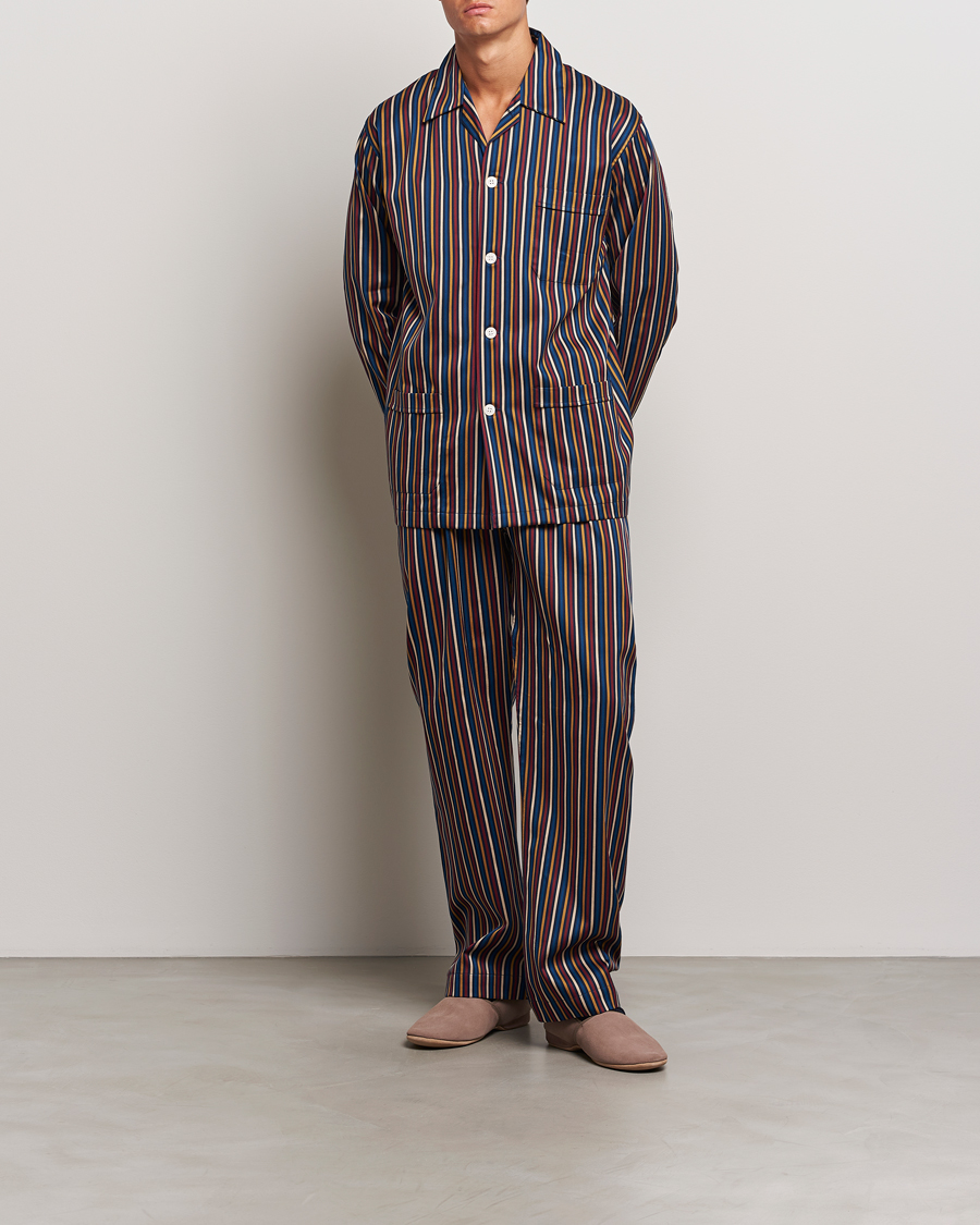 Heren |  | Derek Rose | Striped Cotton Pyjama Set Navy