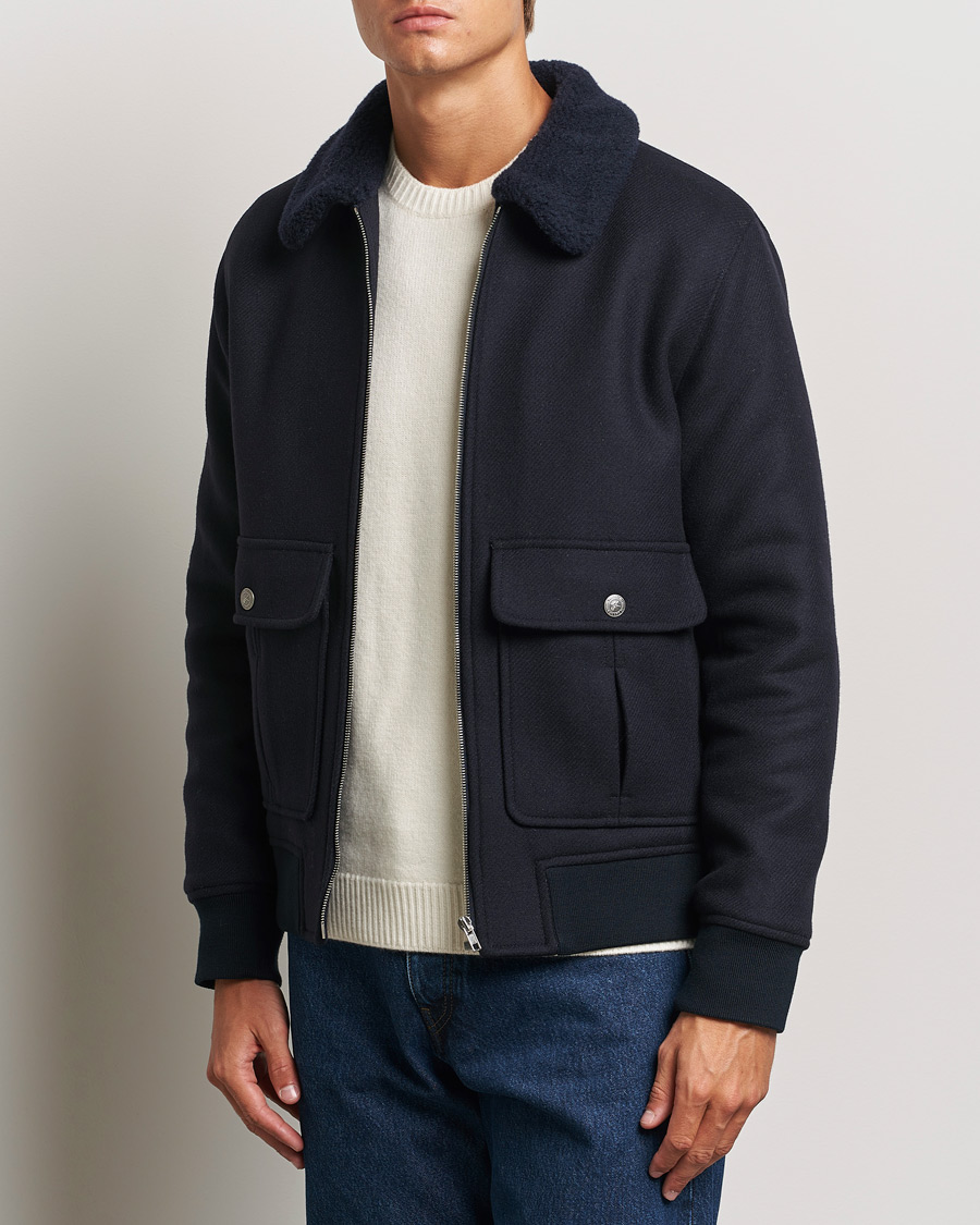 Heren |  | A.P.C. | Ben Shearling Bomber Jacket Dark Navy