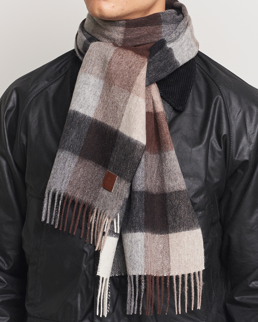 Heren |  | Amanda Christensen | Merino Wool Block Check Scarf Brown/Grey