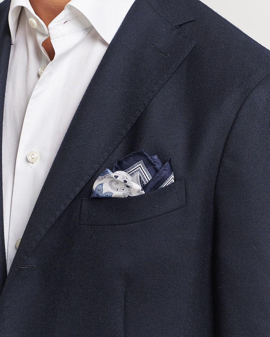 Heren |  | Amanda Christensen | Silk Twill Printed Flower Pocket Square Navy